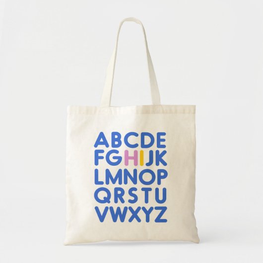 Cute Fun Alphabet Typography Blue Library Book Tote Bag (Voorkant)