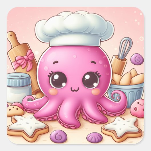 Cute fun baking baby octopus stickers (Voorkant)