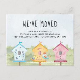 Cute Fun Bird Houses Moving Aankondigingskaart