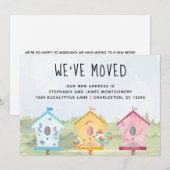 Cute Fun Bird Houses Moving Announcement Kaart (Voorkant / Achterkant)