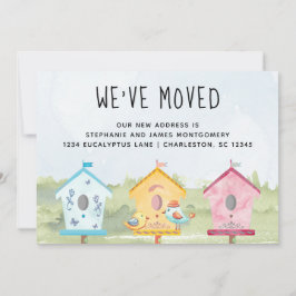 Cute Fun Bird Houses Moving Announcement Kaart