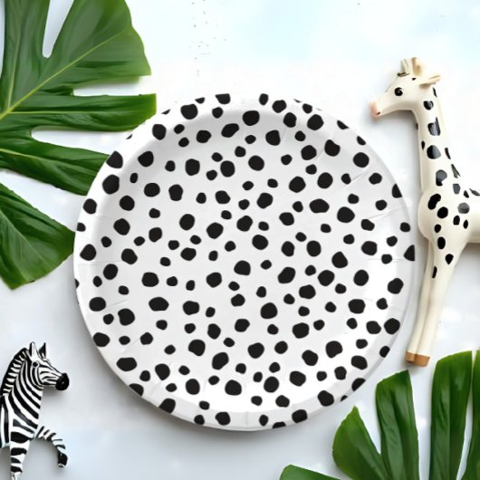 Cute Fun Black Dot Monochromatic Safari Pattern Papieren Bordje