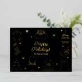Cute Fun Black Hand Drawn Christmas Gold Folie Feestdagenkaart (Staand Voorkant)
