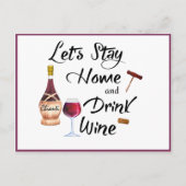 Cute Fun Blijf Home Drink Wine Briefkaart (Voorkant)