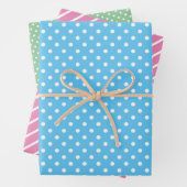 Cute Fun Blue Pink Green Stripes Polkadots Art Inpakpapier Vel (In situ)