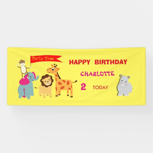 Cute Fun Cartoon Oerwoud Animals Spandoek (Horizontaal)