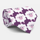 Cute & Fun Cartoon Sheep Novelty Paars Stropdas (Opgerold)