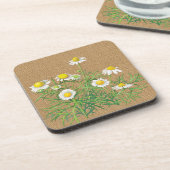 Cute Fun  Chamomile Floral Faux Jute Burlap Bier Onderzetter (Linkerzijde)