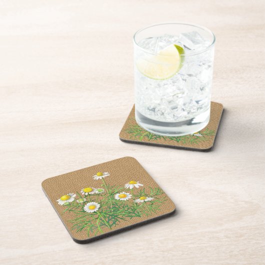 Cute Fun  Chamomile Floral Faux Jute Burlap Bier Onderzetter (Rechterzijde)