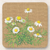 Cute Fun  Chamomile Floral Faux Jute Burlap Bier Onderzetter (Voorkant)