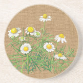 Cute Fun Chamomile Floral Faux Jute Burlap Zandsteen Onderzetter (Voorkant)