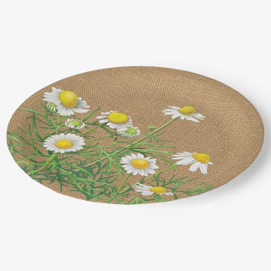 Cute Fun Chamomile Flowers Faux Jute Burlap Papieren Bordje (Gekanteld)