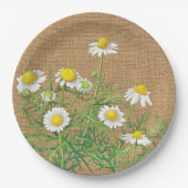 Cute Fun Chamomile Flowers Faux Jute Burlap Papieren Bordje (Voorkant)