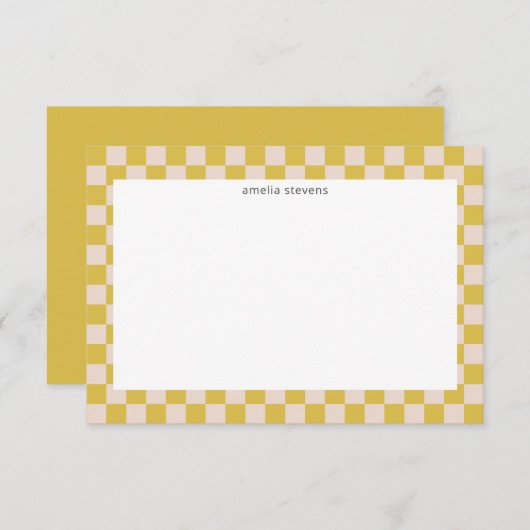 Cute Fun Checkerboard Gele White Geometric Name Bedankkaart (Voorkant / Achterkant)