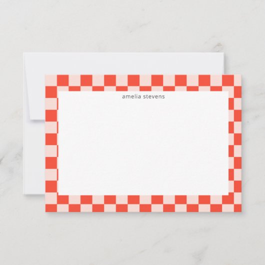 Cute Fun Checkerboard Mod Red Geometric Name Bedankkaart (Voorkant)