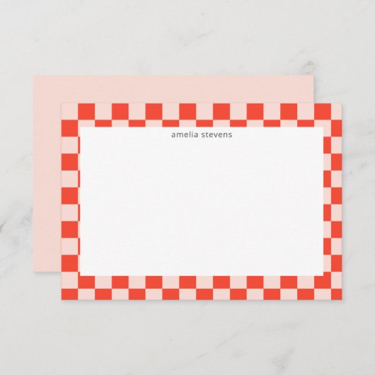 Cute Fun Checkerboard Mod Red Geometric Name Bedankkaart (Voorkant / Achterkant)