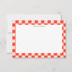 Cute Fun Checkerboard Mod Red Geometric Name Bedankkaart
