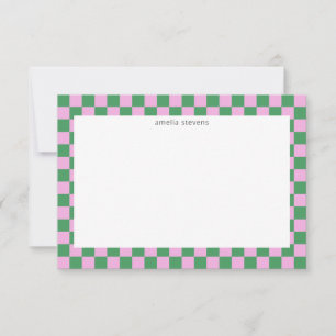 Cute Fun Checkerboard Roze Green Geometric Name Bedankkaart