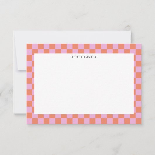 Cute Fun Checkerboard Roze Koraal Geometrische Naa Bedankkaart (Voorkant)