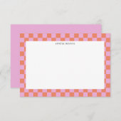 Cute Fun Checkerboard Roze Koraal Geometrische Naa Bedankkaart (Voorkant / Achterkant)