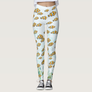 Cute Fun Colorful Clown Fish and Bubbles Leggings