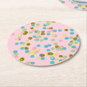 Cute Fun Colorful Modern Confetti Stippen Ronde Kartonnen Onderzetter