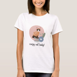 Cute Fun Crazy Cat Lady Tshirt - Roze Floral