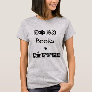 Cute Fun Dog Books and Coffee Graphic T-shirt