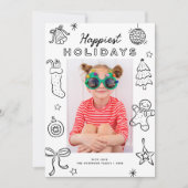 Cute Fun Doodles Black & White Christmas Photo Feestdagenkaart (Voorkant)