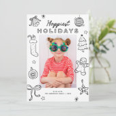 Cute Fun Doodles Black & White Christmas Photo Feestdagenkaart (Staand voorkant)