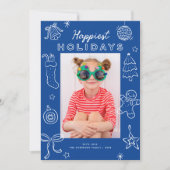Cute Fun Doodles Blue Christmas Photo Feestdagenkaart (Voorkant)