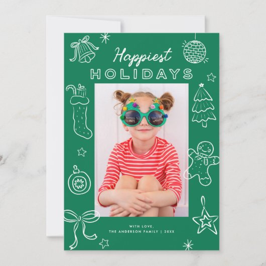 Cute Fun Doodles Green Christmas Photo Feestdagenkaart (Voorkant)