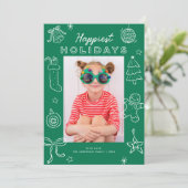Cute Fun Doodles Green Christmas Photo Feestdagenkaart (Staand voorkant)