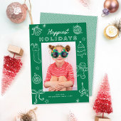 Cute Fun Doodles Green Christmas Photo Feestdagenkaart