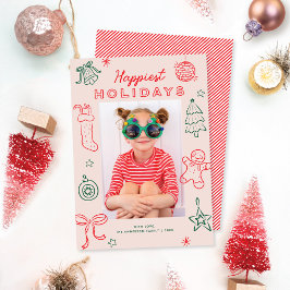 Cute Fun Doodles Pink Red Green Christmas Photo Feestdagenkaart