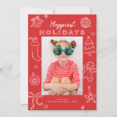 Cute Fun Doodles Red Christmas Photo Holiday Card Feestdagenkaart (Voorkant)