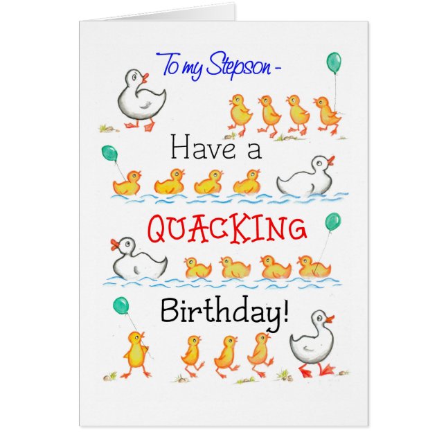 Cute Fun Ducklings Quacking Birthday, voor Stepson (Voorkant)