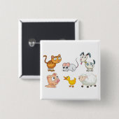 Cute Fun Farm Animals Vierkante Button 5,1 Cm (Voorkant /achterkant)
