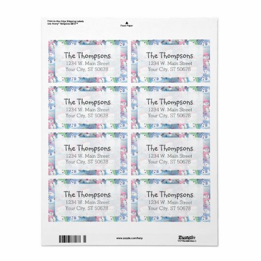 Cute Fun Funny Kerstfeestdag Snowmen Pattern Etiket (Full Sheet)