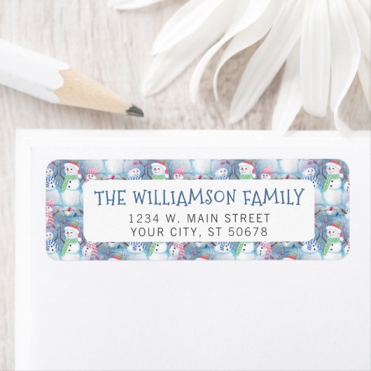 Cute Fun Funny Kerstfeestdag Snowmen Pattern Etiket (Insitu)