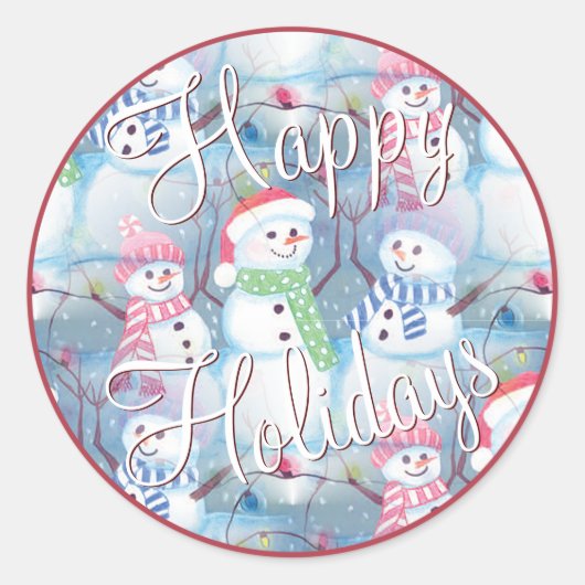 Cute Fun Funny Kerstfeestdag Snowmen Pattern Ronde Sticker (Voorkant)