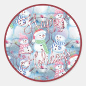 Cute Fun Funny Kerstfeestdag Snowmen Pattern Ronde Sticker (Voorkant)