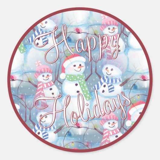 Cute Fun Funny Kerstfeestdag Snowmen Pattern Ronde Sticker (Voorkant)