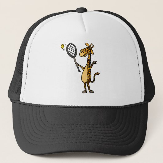 Cute Fun Giraffe die Tennis Cartoon speelt Trucker Pet (Voorkant)