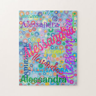 Cute Fun Girly Colorful Floral Name Collage Legpuzzel
