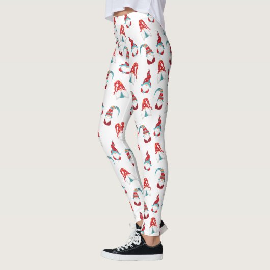 Cute Fun Gnome Elf Modern Nordic Pattern White Leggings (Links)