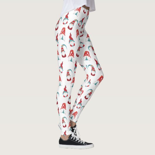 Cute Fun Gnome Elf Modern Nordic Pattern White Leggings (Rechts)