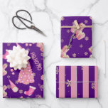Cute Fun Gold Indigo Roze kerstpatroon Inpakpapier Vel<br><div class="desc">Een leuk,  leuk Indigo Roze kerstinpakpapier met kerstbomen,  gnomen,  cadeaus en sneeuwvlokken.</div>