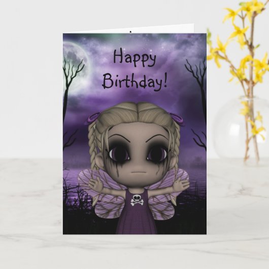 Cute Fun Gothic Fairy Happy Birthday 1 Kaart (Gele Bloem)