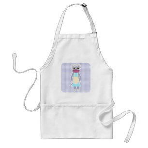 Cute Fun Granny Happy Sock Monkey Cartoon Art Standaard Schort